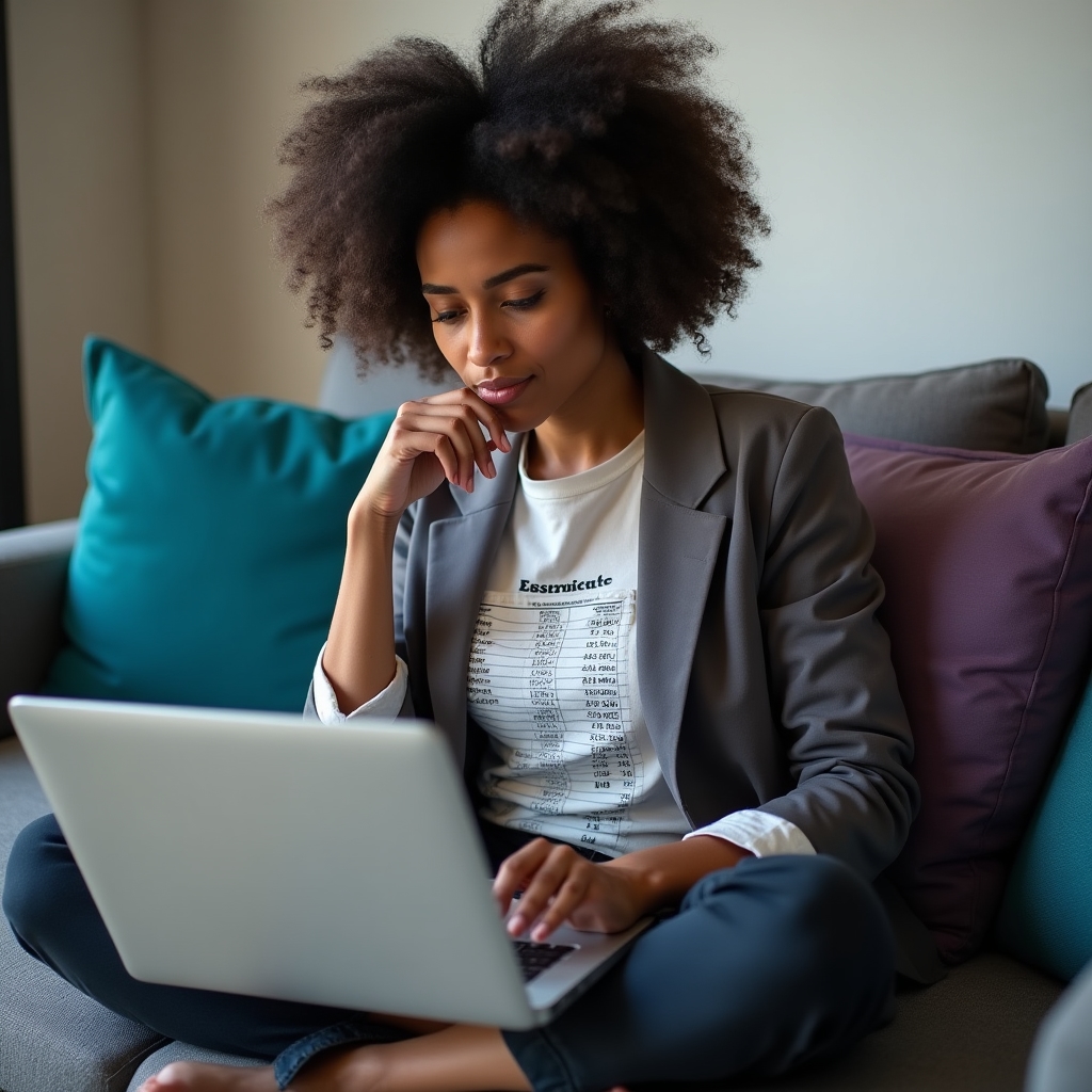 Freelancer analizând venituri variabile pe laptop